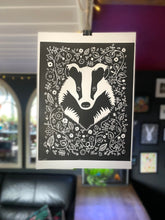Load image into Gallery viewer, Posters, Prints, &amp; Visual Artwork Botanical Badger Linocut Original A4 Print Michelle Midwinter