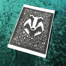 Load image into Gallery viewer, Posters, Prints, &amp; Visual Artwork Botanical Badger Linocut Original A4 Print Michelle Midwinter