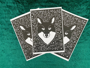 Posters, Prints, & Visual Artwork Botanical Fox Linocut Original A4 Linocut Print Michelle Midwinter