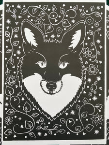 Posters, Prints, & Visual Artwork Botanical Fox Linocut Original A4 Linocut Print Michelle Midwinter