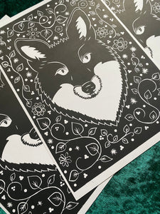 Posters, Prints, & Visual Artwork Botanical Fox Linocut Original A4 Linocut Print Michelle Midwinter