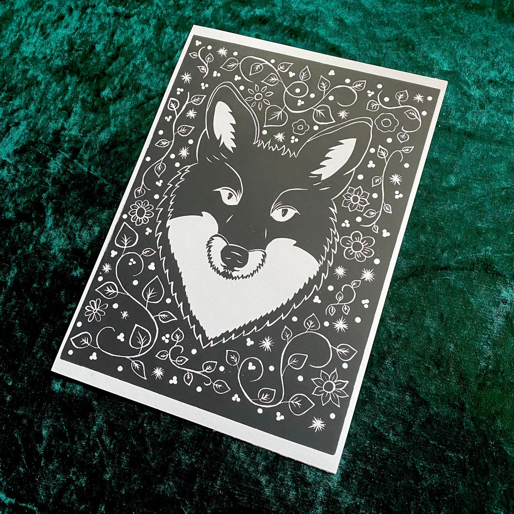 Posters, Prints, & Visual Artwork Botanical Fox Linocut Original A4 Linocut Print Michelle Midwinter