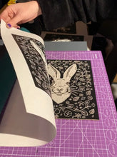 Load image into Gallery viewer, Posters, Prints, &amp; Visual Artwork Botanical Hare Linocut Original A4 Print Michelle Midwinter