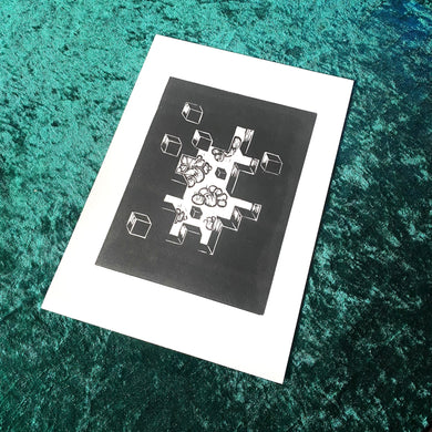 Posters, Prints, & Visual Artwork Clouds Optical Illusion Linocut Original A4 Print Michelle Midwinter