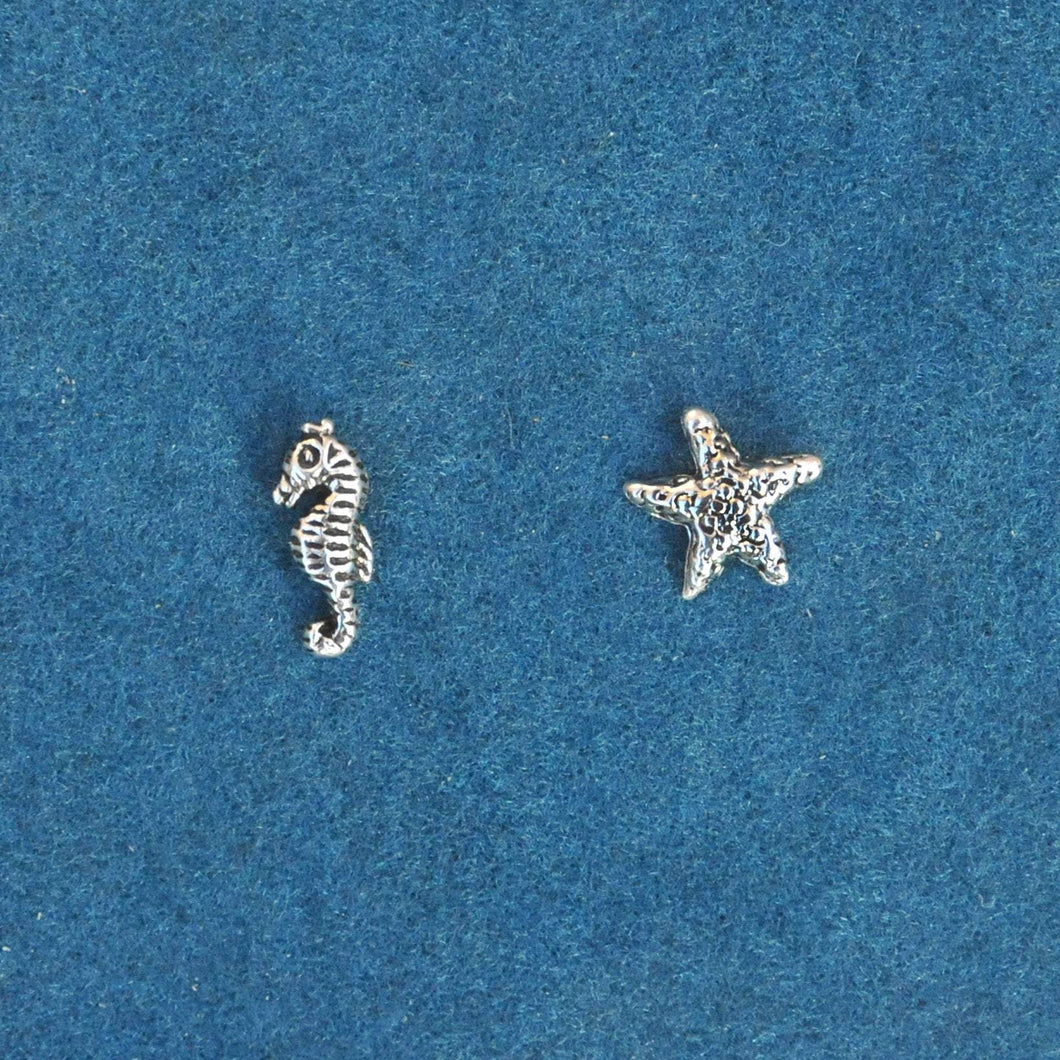 Body Jewellery Bars Stud Earrings Seahorse and Starfish Mismatch Studs - Asymmetrical Seahorse Earrings, Conch, Medusa, Tragus, Helix Midwinter Hollow