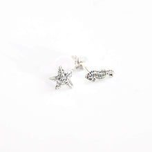 Load image into Gallery viewer, Body Jewellery Bars Stud Earrings Seahorse and Starfish Mismatch Studs - Asymmetrical Seahorse Earrings, Conch, Medusa, Tragus, Helix Midwinter Hollow
