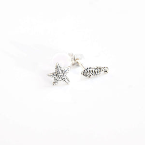 Body Jewellery Bars Stud Earrings Seahorse and Starfish Mismatch Studs - Asymmetrical Seahorse Earrings, Conch, Medusa, Tragus, Helix Midwinter Hollow