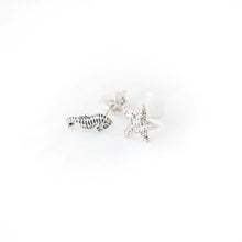 Load image into Gallery viewer, Body Jewellery Bars Stud Earrings Seahorse and Starfish Mismatch Studs - Asymmetrical Seahorse Earrings, Conch, Medusa, Tragus, Helix Midwinter Hollow