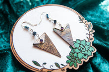 Load image into Gallery viewer, Dangle Earrings Amethyst Textured Triangle Silver &amp; Copper Dangle Earrings Midwinter Hollow