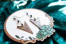 Load image into Gallery viewer, Dangle Earrings Amethyst Textured Triangle Silver &amp; Copper Dangle Earrings Midwinter Hollow