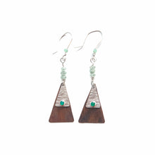 Load image into Gallery viewer, Dangle Earrings Green Onyx Textured Triangle Silver &amp; Copper Dangle Earrings with Aventurine Midwinter Hollow
