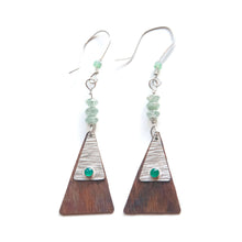 Load image into Gallery viewer, Dangle Earrings Green Onyx Textured Triangle Silver &amp; Copper Dangle Earrings with Aventurine Midwinter Hollow