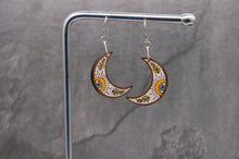 Load image into Gallery viewer, Dangle Earrings Painted Wooden Moon Dangle Earrings Midwinter Hollow