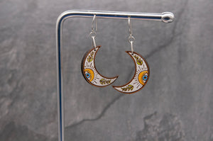 Dangle Earrings Painted Wooden Moon Dangle Earrings Midwinter Hollow