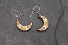 Load image into Gallery viewer, Dangle Earrings Painted Wooden Moon Dangle Earrings Midwinter Hollow
