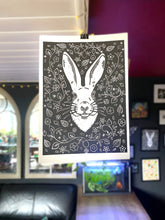 Load image into Gallery viewer, Hare and Botanical  Linocut Original A4 Print Midwinter Hollow