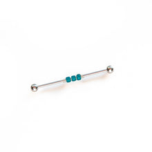 Load image into Gallery viewer, Industrial Piercing Scaffold Piercing Jewellery Teal Bead Industrial Barbell - Scaffold Piercing, Surgical Steel Silver / 32mm Midwinter Hollow