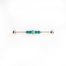 Load image into Gallery viewer, Industrial Piercing Scaffold Piercing Jewellery Turquoise &amp; Teal Bead Industrial Barbell - Scaffold Piercing, Surgical Steel Silver / 32mm Midwinter Hollow