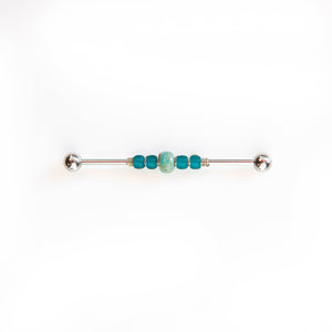 Industrial Piercing Scaffold Piercing Jewellery Turquoise & Teal Bead Industrial Barbell - Scaffold Piercing, Surgical Steel Silver / 32mm Midwinter Hollow