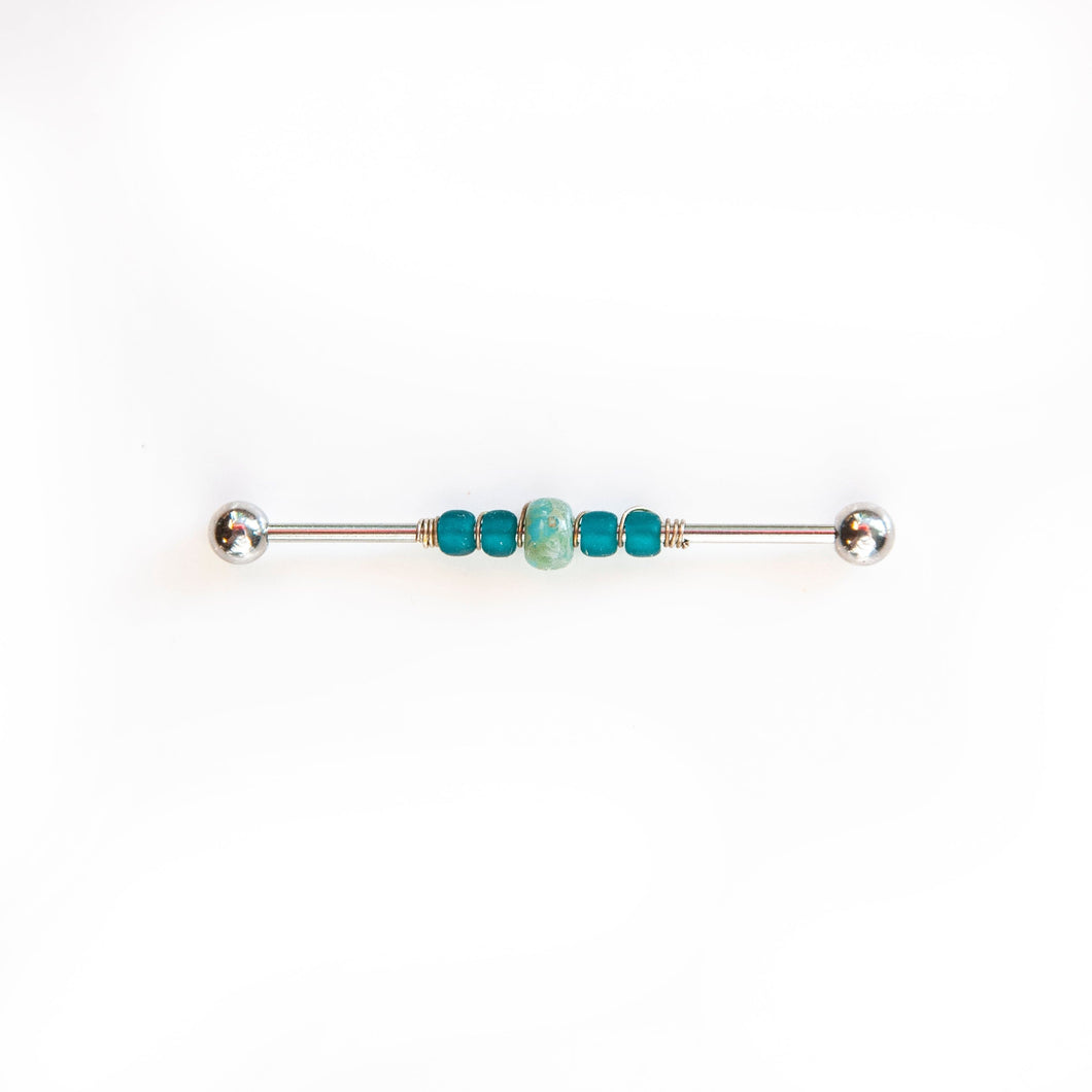 Industrial Piercing Scaffold Piercing Jewellery Turquoise & Teal Bead Industrial Barbell - Scaffold Piercing, Surgical Steel Silver / 32mm Midwinter Hollow