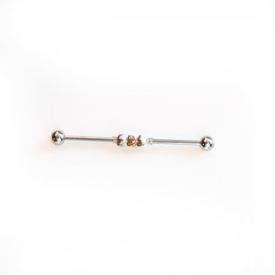 Industrial Piercing Scaffold Piercing Jewellery White Bead Industrial Barbell - Scaffold Piercing, Surgical Steel Silver / 32mm Midwinter Hollow
