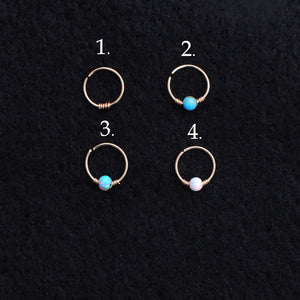 Nose Hoop 9ct Gold Nose Ring with Opal, Turquoise, Gold Wrap Midwinter Hollow