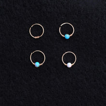 Load image into Gallery viewer, Nose Hoop 9ct Gold Nose Ring with Opal, Turquoise, Gold Wrap Midwinter Hollow