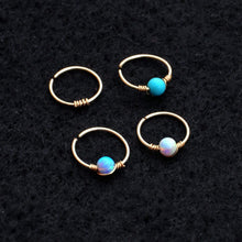 Load image into Gallery viewer, Nose Hoop 9ct Gold Nose Ring with Opal, Turquoise, Gold Wrap Midwinter Hollow