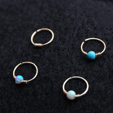 Load image into Gallery viewer, Nose Hoop 9ct Gold Nose Ring with Opal, Turquoise, Gold Wrap Midwinter Hollow