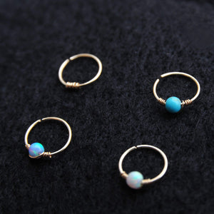 Nose Hoop 9ct Gold Nose Ring with Opal, Turquoise, Gold Wrap Midwinter Hollow