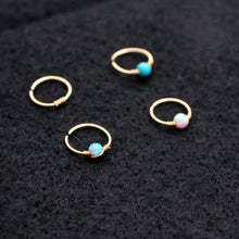 Load image into Gallery viewer, Nose Hoop 9ct Gold Nose Ring with Opal, Turquoise, Gold Wrap Midwinter Hollow