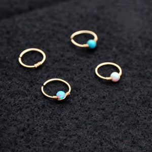 Nose Hoop 9ct Gold Nose Ring with Opal, Turquoise, Gold Wrap Midwinter Hollow