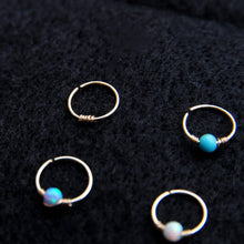 Load image into Gallery viewer, Nose Hoop 9ct Gold Nose Ring with Opal, Turquoise, Gold Wrap Midwinter Hollow