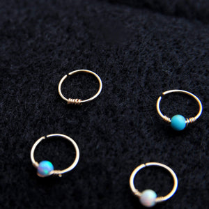 Nose Hoop 9ct Gold Nose Ring with Opal, Turquoise, Gold Wrap Midwinter Hollow