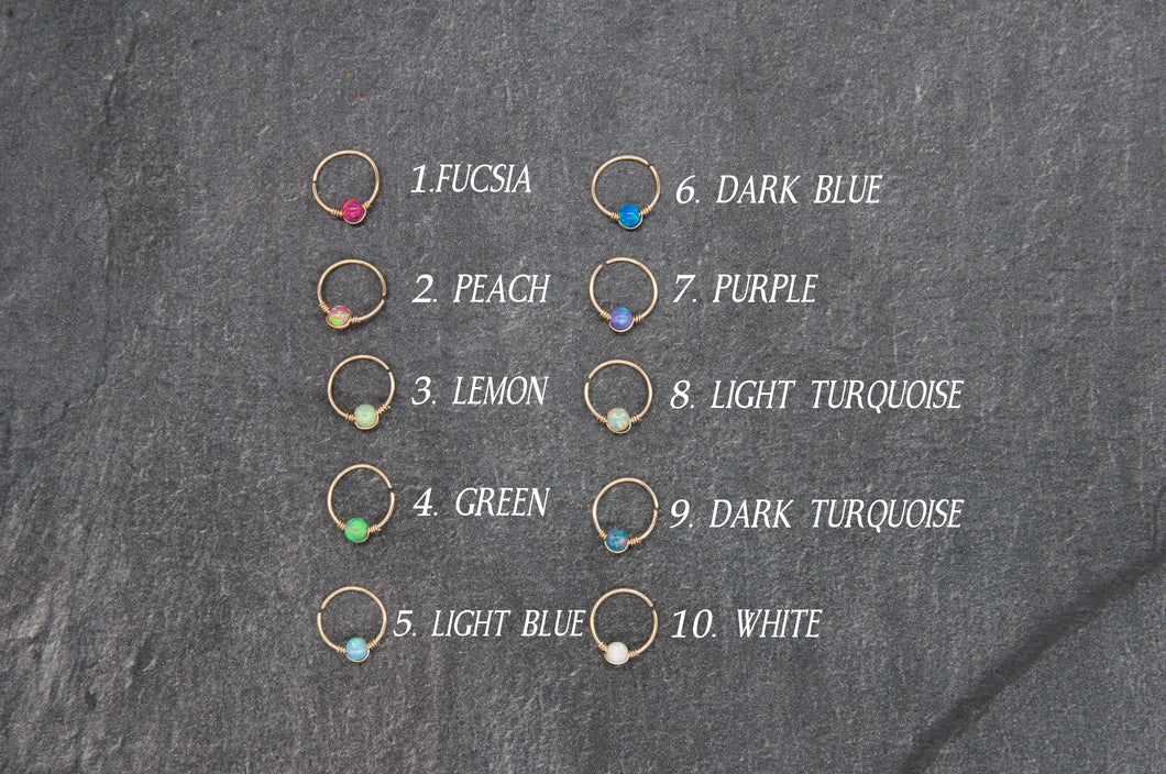 Nose Hoop Dainty Opal Gold Nose Ring Midwinter Hollow