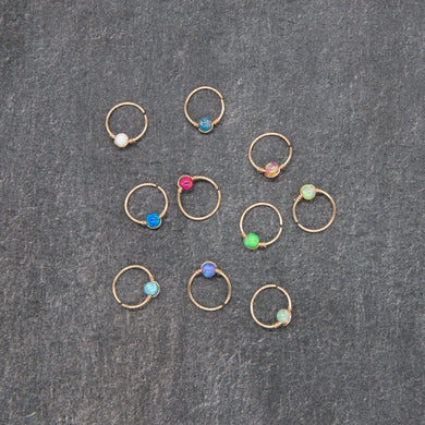 Nose Hoop Dainty Opal Gold Nose Ring Midwinter Hollow