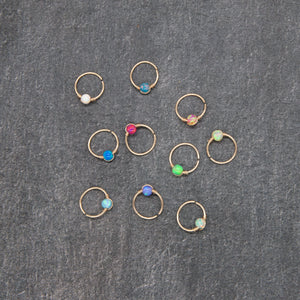 Nose Hoop Dainty Opal Gold Nose Ring Midwinter Hollow