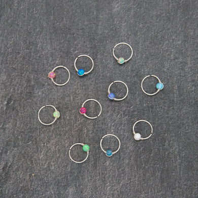 Nose Hoop Dainty Opal Nose Ring Midwinter Hollow