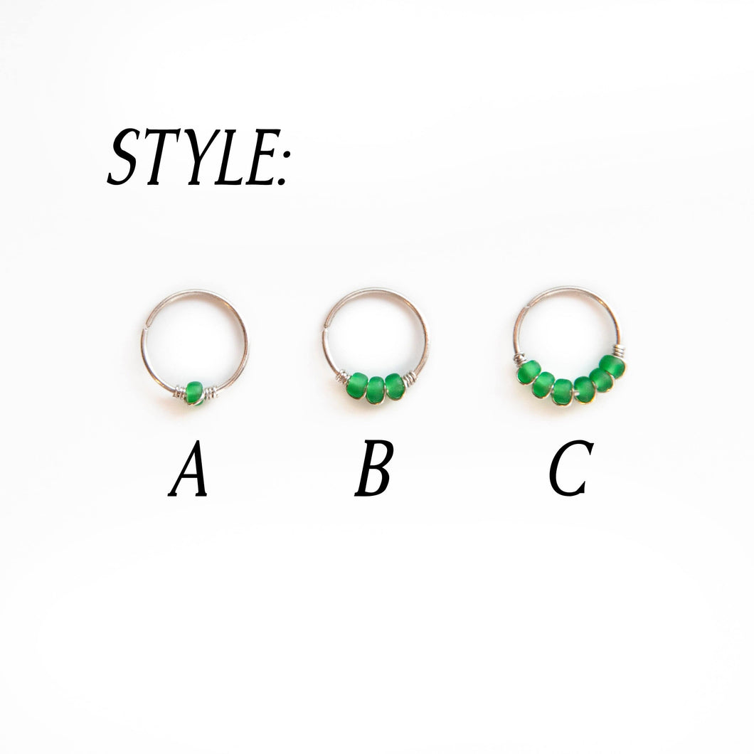 Nose Hoop Green Beaded Nose Ring Midwinter Hollow