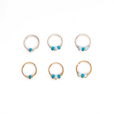 Nose Hoop Light Blue & Blue Beaded Nose Ring Midwinter Hollow