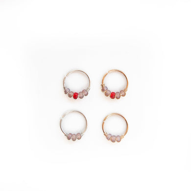 Nose Hoop Lilac & Red Beaded Nose Ring Midwinter Hollow