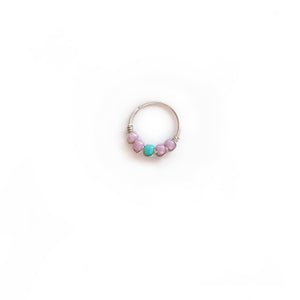 Nose Hoop Lilac & Turquoise Beaded Nose Ring Midwinter Hollow