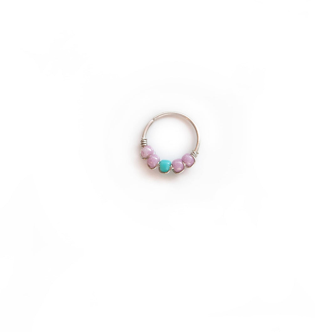 Nose Hoop Lilac & Turquoise Beaded Nose Ring Midwinter Hollow