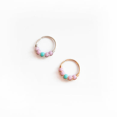 Nose Hoop Lilac & Turquoise Beaded Nose Ring Midwinter Hollow