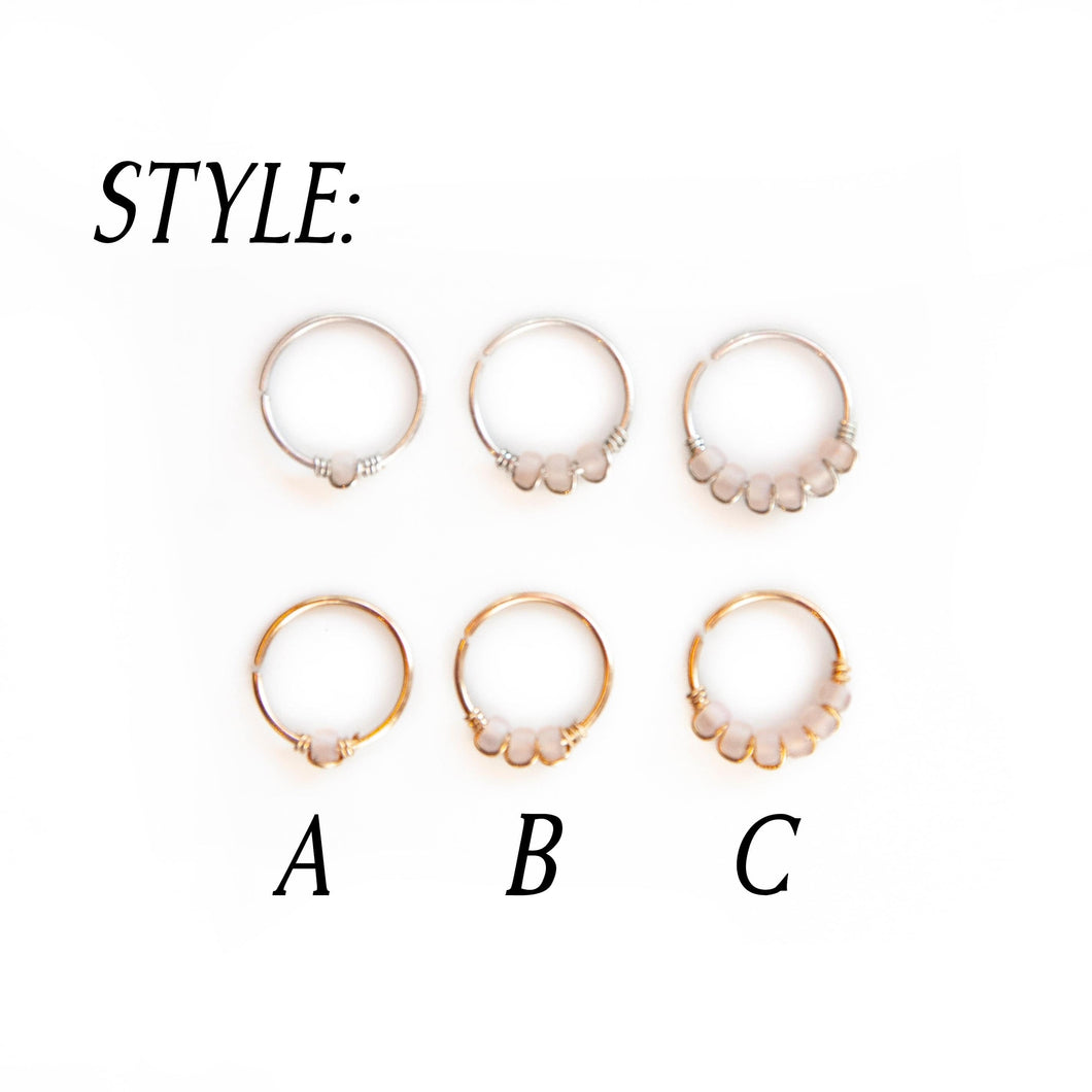 Nose Hoop Blush Pink Beaded Nose Ring Sterling Silver / 8mm / A Midwinter Hollow
