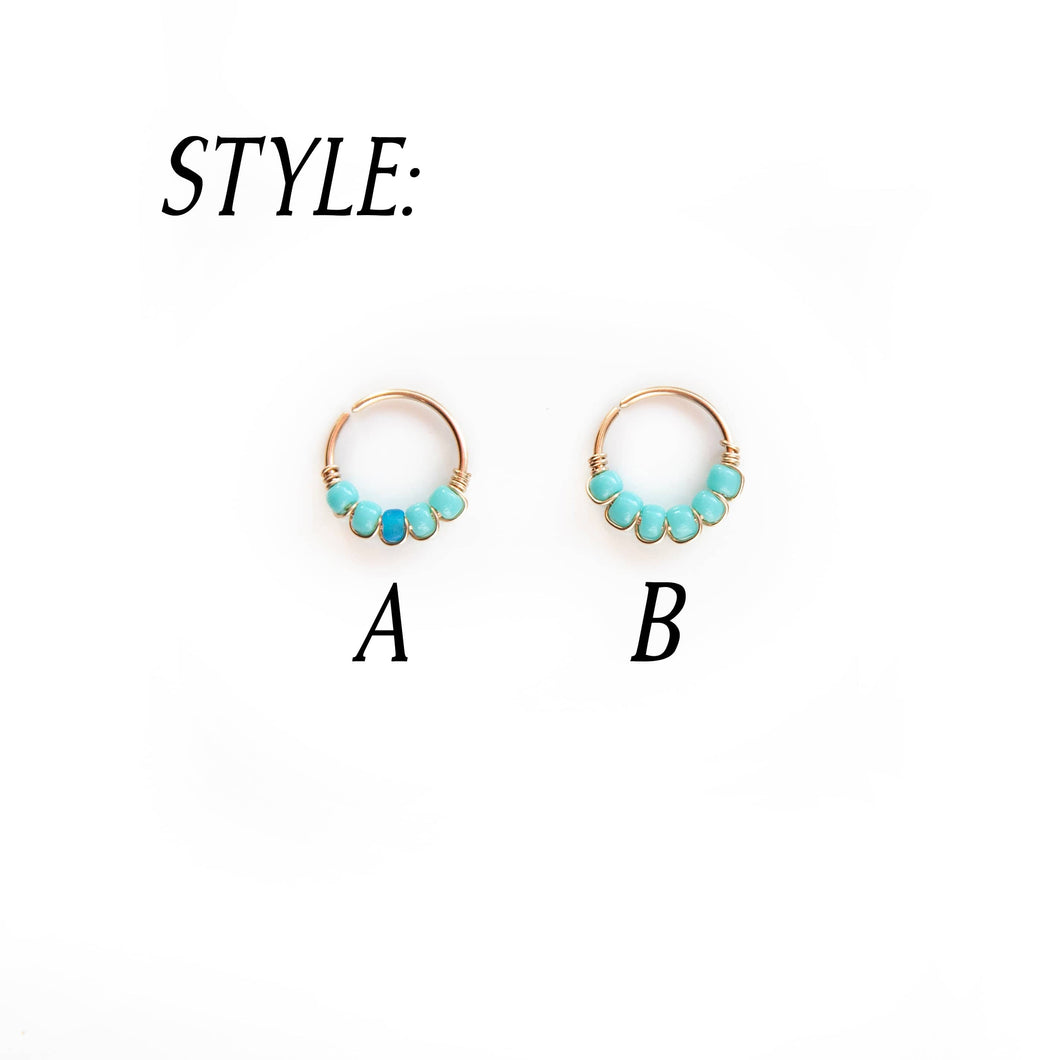 Nose Hoop Turquoise & Blue Beaded Nose Ring Midwinter Hollow