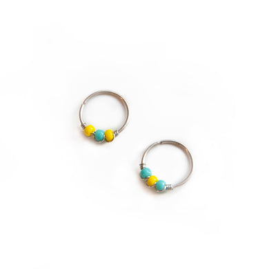 Nose Hoop Turquoise & Yellow Beaded Nose Ring Midwinter Hollow
