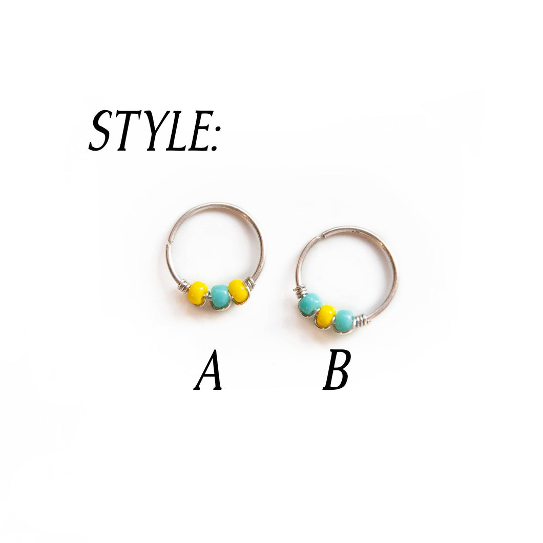 Nose Hoop Turquoise & Yellow Beaded Nose Ring Midwinter Hollow