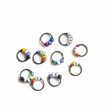 Load image into Gallery viewer, Pride Jewellery Gay Pride Earrings Gay Pride Beaded Black Hoop Earrings - Cartilage, Helix, Earlobe Midwinter Hollow
