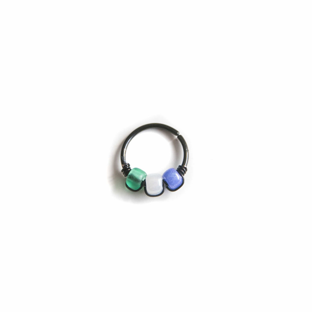 Pride Jewellery Gay Pride Earrings Genderqueer Pride Beaded Black Hoop Earrings - Cartilage, Helix, Earlobe Midwinter Hollow